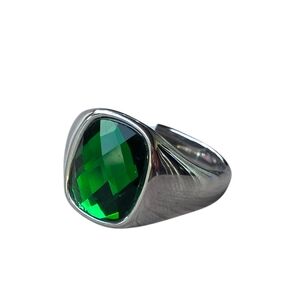 Stainless Steel Ring With Green Stone Size 11